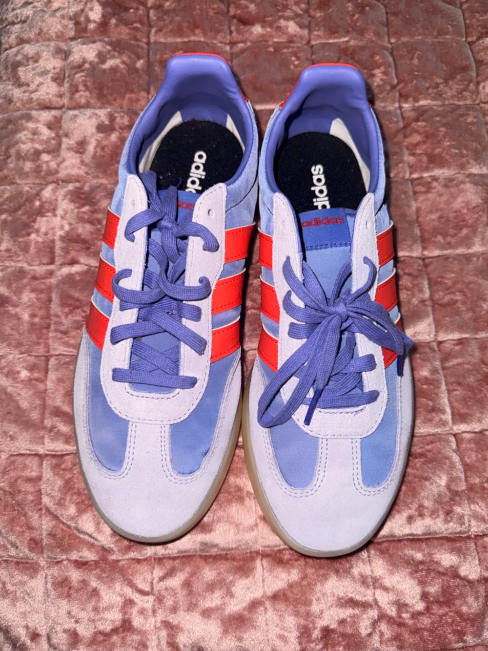 adidas Lavender Sneakers with Red Stripes